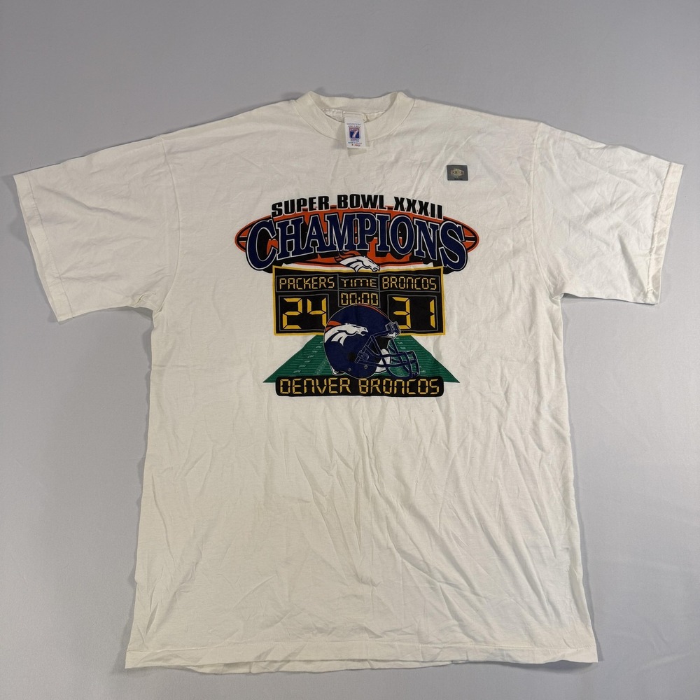 Vintage Denver Broncos Shirt Mens XL NFL Football Super Bowl XXXII Logo 7 90s